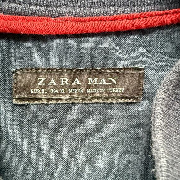 Zara Man Navy Bomber Jacket Red and White Striped Trim 100% Cotton, Size XL - Picture 3 of 11